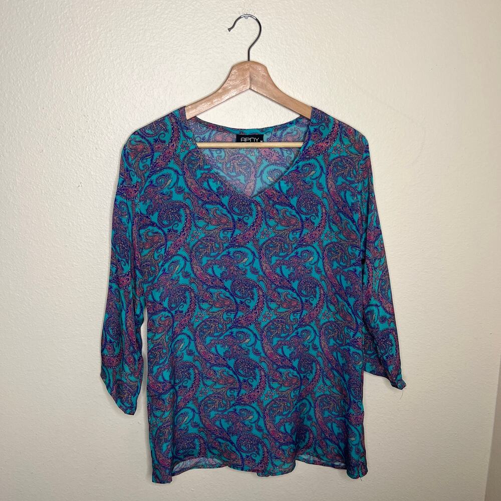 APNY Blue Teal Pattern Blouse Medium